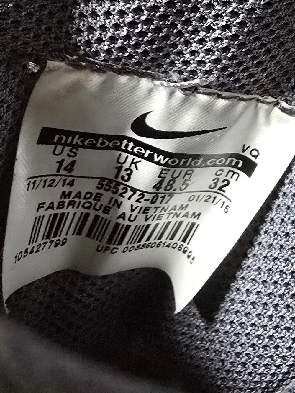 Nike Toki Cotton Canvas Low Laced Gum Sole Sneakers Dark Grey Size 14